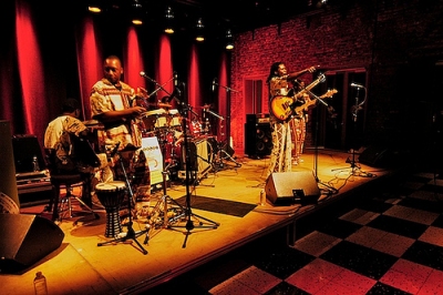 Mafilika from Malawi performing during the forum at the Beursschouburg, Brussels